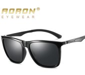 AORON gafas de sol polarizadas Clásico espejo cuadrado gafas de sol marco de metal UV400 gafas para hombres mujeres negro