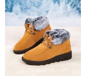 Botas de nieve de plataforma cálidas de invierno para mujer, botines de gamuza sintética antideslizantes con forro de piel sintética, botas cortas cómodas con cordones para caminar para mujer 36 negro