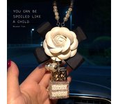 Encantadores diamantes de imitación Colgante de espejo de coche de flores de camelia Colgante de botella de perfume de cristal de diamante Mujeres Niñas black