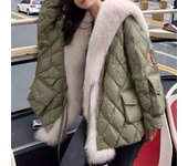 Chaqueta de algodón con cuello azul marino y imitación de hierba, chaqueta de algodón para mujer, ropa de otoño e invierno de longitud media S