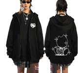 Sudadera con capucha y logotipo del rapero sueco Bladee Drain Gang para hombre, sudadera informal de gran tamaño con cremallera, ropa de calle, chaquetas Vintage de moda XXXL negro