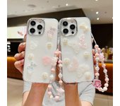 Fundas traseras 3D brillantes para iPhone, carcasa trasera de oso, mariposa y estrella de mar para iPhone 15, 14, 13, 12, 11 Pro Max, con cordón, pulsera, funda para teléfono iPhone11