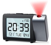 Reloj despertador con proyección para dormitorio, reloj digital con proyector con modo fin de semana, fecha, temperatura, negro