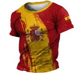 Camiseta de España para hombre, de verano, de manga corta, con emblema nacional de España, estampado 3D, cuello redondo, ropa de gran tamaño para hombre M