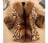 Abrigo de invierno para mujer, abrigo de piel sintética, cuello de piel sintética, chaqueta de invierno clásica de leopardo de longitud media S
