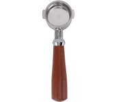 Portafiltro sin fondo de 51 mm con dos asas de acero inoxidable y mango de madera de secuoya para cafetera L