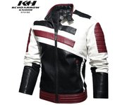 Chaqueta de cuero de motocicleta para hombre con cuello alto, traje de carreras de motos, chaqueta de cuero de imitación de PU de color patchwork, chaqueta de marca de moda 4XL