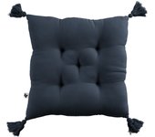 Coussin capitonné 5 points avec pompons  Gaïa  40 x 40 cm  Gaze de Coton  - Gaïa Minuit