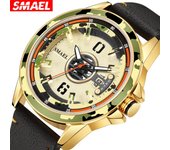 SMAEL Relojes de pulsera de cuarzo Caja de camuflaje Fecha automática Reloj masculino Pulsera de cuero Reloj analógico 9172 Relojes militares geniales para hombres Casual NO Package oro