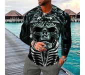 Camiseta Vintage de manga larga para hombre, camisetas con cuello redondo de calavera 3d, camisetas de calle Hip Hop, Camiseta de gran tamaño, ropa para hombre, Camiseta XL