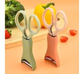 Tijeras peladoras de cocina, tijeras multifuncionales de acero inoxidable para el hogar, peladores de verduras y frutas, herramientas de cocina color rosa