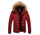 Abrigo de algodón de invierno para hombre, cuello de piel de mapache, capucha extraíble, abrigo informal de terciopelo de algodón de talla grande para hombre L caqui