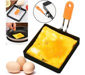 Molde cuadrado de acero inoxidable para huevos fritos, antiadherente, para panqueques, muffins, tortillas y huevos fritos. negro