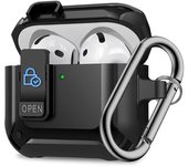 Estuche para auriculares a prueba de golpes con bloqueo de interruptor para Airpods 4 2024 Armor Estuche de lujo para auriculares para Airpods 4 Estuche de carga Coque For Airpods 4 2024 negro