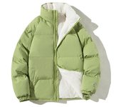 Abrigo de invierno de algodón para hombre, cuello alto, protección para el cuello, grueso, manga larga, color sólido, cierre de cremallera, bolsillos, abrigo de invierno para parejas M negro