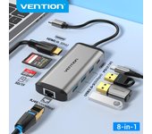 Vention Thunderbolt 3 Dock USB HUB tipo C a HDMI USB3.0 RJ45 adaptador para MacBook Huawei P20 Pro USB C HUB gris
