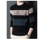 Suéter de cuello redondo para hombre, ropa de otoño e invierno, suéter de punto grueso con forro polar y camisa de fondo M verde