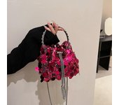 Bolso de hombro portátil, bolso cruzado para mujer, ligero, de lujo, con cadena de lentejuelas y borlas 2024, bolso de cubo con lentejuelas para cena portátil negro