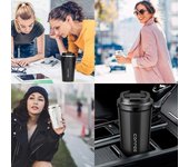 Taza térmica de acero inoxidable para café, leche y oficina con tapa para viajes y coche 510ml negro