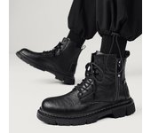 Botas de moto para hombre, botines estilo callejero de cuero negro de invierno con piel para hombre, talla grande EU:38 negro