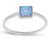 Bague Argent 'Déesse Opale' bleu argenté (rhodié) - 5x5 mm 60 azul
