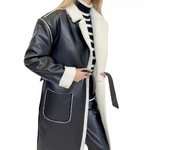 Gabardina gruesa de cuero informal de otoño e invierno de estilo europeo y americano, abrigo holgado de moda para mujer S negro