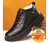 Zapatos de algodón de invierno para hombre, zapatos de algodón cálidos y gruesos de terciopelo de caña alta, botas de cuero 39 negro