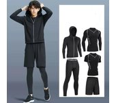 Traje de cinco piezas para hombre, mallas de secado rápido para las cuatro estaciones, ropa deportiva de seda helada para correr, pantalones cortos de entrenamiento para hombre, ropa deportiva de baloncesto. XXXXL negro