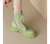 Krazing Pot Botas de verano de piel de oveja con punta redonda y remaches de moda con cordones cruzados y malla de aire 34 marfil