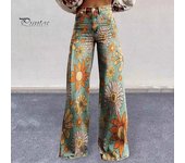Pantalones casuales para mujer, estampado floral 3D colorido, pierna acampanada, cintura alta, pantalones vaqueros de talla grande, cierre de cremallera con botones y bolsillos, pantalones de Lojng para citas XL