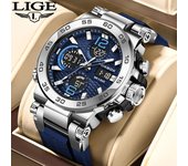 LIGE nuevo reloj de moda para hombre 50M reloj de cuarzo deportivo luminoso resistente al agua reloj de pulsera con sincronización de fecha automática plata/azul