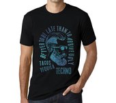 Camiseta Vintage Hombre Camiseta Gráfica Tacos, Tequila y Techno Deep Black XS negro