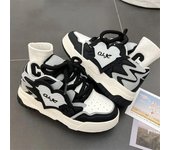 Zapatillas de deporte coreanas para mujer, zapatos de plataforma estéticos con forma de corazón, zapatillas de tacón grueso transpirables, tendencia Y2k, Harajuku 38 negro