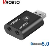 VAORLO Bluetooth 5,0 transmisor receptor de Audio Mini 3,5mm Jack AUX USB estéreo música adaptador inalámbrico para TV coche PC auriculares BT negro