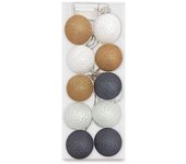 Guirnalda de bolas LED con pilas, blanco y gris mostaza