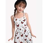 Vestido de princesa dulce con estampado de hojas y mariposas para niñas, vestido de verano a la moda para niñas, vestido estilo halter 1-2Y blanco