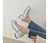 Nuevos zapatos de tacón grueso, elegantes zapatos de Lolita con lazo, tacones altos para chicas universitarias, sandalias de moda para mujeres, zapatos de baile, zapatos Mary Jane 35 color rosa