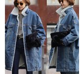 Chaqueta vaquera cálida de invierno para mujer, moda de otoño, forro vaquero, abrigo largo, chaquetas bomber para mujer, chaqueta vaquera 3XL azul