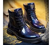Botas Chelsea para hombre, de piel sintética, estilo ejecutivo, sin cordones, estilo vintage, con diseño de serpiente, cómodas botas hasta el tobillo, botas casuales para hombre, zapatos para hombre 38 azul