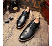 Zapatos de cuero británicos para hombres Derbyes Zapatos casuales de negocios Brogue 39 negro