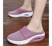 Zapatillas de cuña transpirables de malla para mujer, zapatillas de primera calidad, antideslizantes, informales, con plataforma para mujer, zapatos Retro, sandalias ortopédicas para diabéticos de talla grande 36 rojo