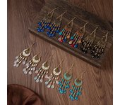 Pendientes bohemios con flecos y cuentas de gota de agua, pendientes largos de cristal de primera calidad, estilo étnico, personalidad retro, ganchos versátiles para las orejas. blanco