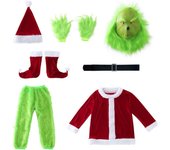 Conjunto de 7 piezas de disfraz de cosplay para hombre y mujer, sombrero, guantes, cinturón, pantalones, máscara y zapatos L verde