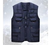 Otoño Invierno Hombres Chaleco cálido acolchado Chaleco con múltiples bolsillos Chaleco de pesca Chaqueta L verde