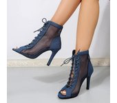 Sandalias sexis de tacón alto con malla hueca para mujer, sandalias de verano 2024 con punta abierta y tiras cruzadas, zapatos de baile con red 35 negro