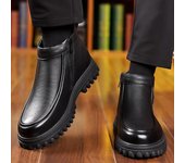 Zapatos casuales de cuero de caña alta para hombre 2024, botas de punta redonda de PU de alta calidad a la moda para hombre, botas de plataforma cálidas de felpa de invierno para hombre 39 negro
