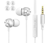 Auriculares Auriculares con cable Nuevos auriculares Glhty con cable Auriculares con micrófono Ajuste de volumen Calidad de sonido HIFI Llamadas con graves profundos Cómodos de llevar plata