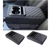Cojín para reposabrazos de consola central de automóvil con portavasos para 2 personas Almohadilla para reposabrazos de cuero PU Funda de almohada para reposabrazos de automóvil portátil Almohadilla de altura marrón