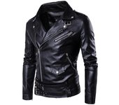 Chaqueta de cuero con cremallera de solapa para hombre Chaqueta de motociclista holgada de tendencia Chaqueta de PU M