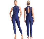 Mujeres Niñas Ropa de Danza Jazz Gimnasia Acrobática Unitard Una Pieza Sin Mangas Monos de Danza Mono de Patinaje Leotardos de Ballet S azul marino